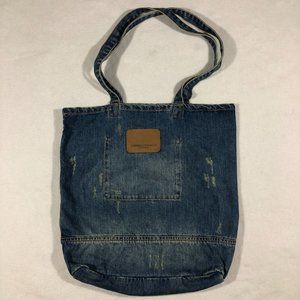 AEO American Eagle Womens Denim Jean Tote Bag Spell Out Casual